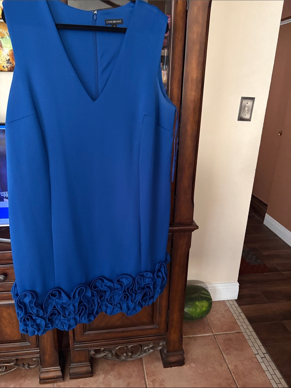 Lane Bryant Cobalt Blue Sleeveless V-Neck Dress with Ruffle Hem Detail